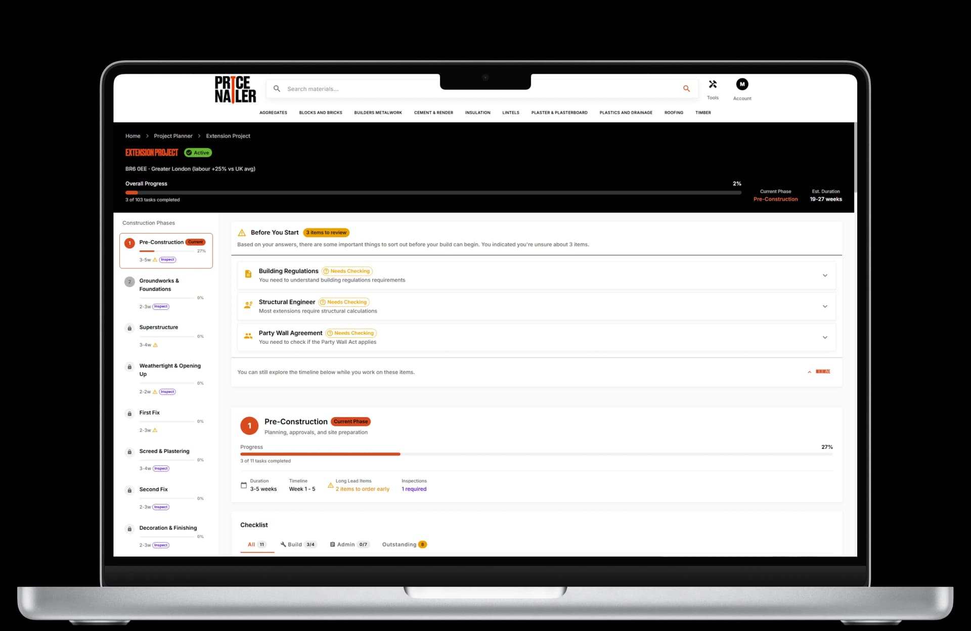 Extension Project Planner on desktop